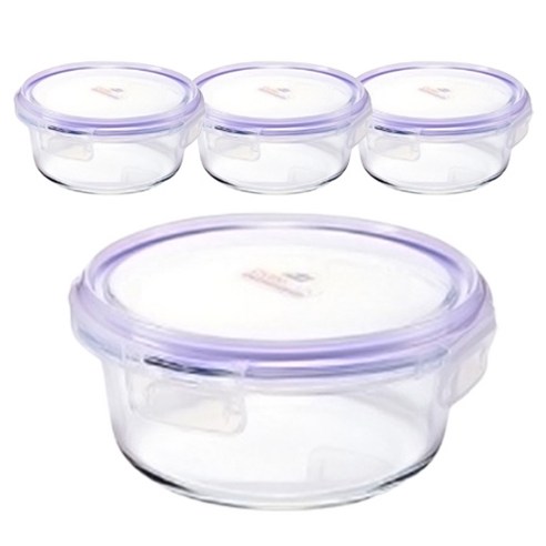 오븐락 내열유리 밀폐용기 원형, 4개, 400ml
