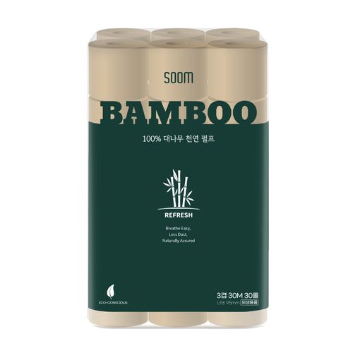 숨 대나무 천연펄프 화장지 3겹, 1개, 30롤, 30m