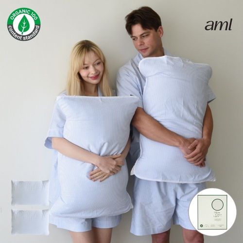 에이엠엘 오가닉 순면 스트라이프 밴딩 베개커버 2장 세트 국산 여행용