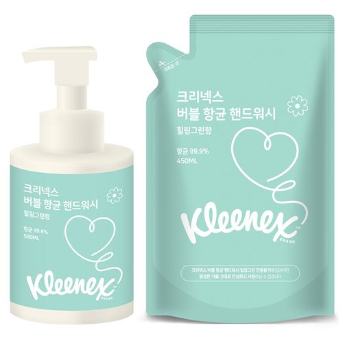 크리넥스 버블버블 핸드워시 힐링그린향 500ml + 리필 450ml