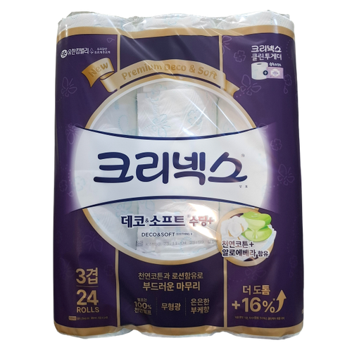 크리넥스 데코 앤 소프트 수딩플러스 천연펄프 3겹 고급롤화장지