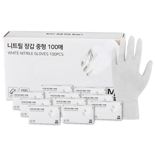 제오닉 니트릴 고무 라텍스 일회용 장갑 중형 100매 10개 특별 구매 찬스, 10개, 중(M), 화이트