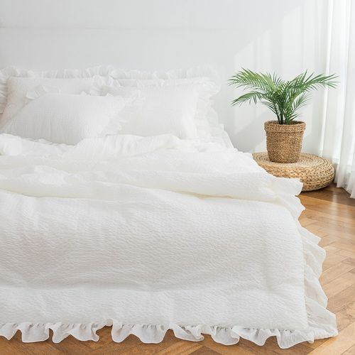 부드러운 60수 순면코튼 우아한 프릴 여름용 시원한 뱀부 시어서커 천연소재 대나무 차렵이불세트