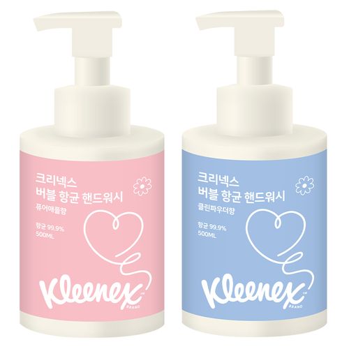 크리넥스 버블 향균 핸드워시 퓨어애플 500ml + 클린파우더 500ml 세트