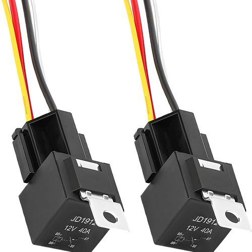 VCYOPN 2 PCS JD1912 자동차 릴레이 하네스 12V 40A 4 핀 소켓 12&16 AWG 주석 구리 와이어 트럭 밴 모터사이클 보트용 방수 SPST