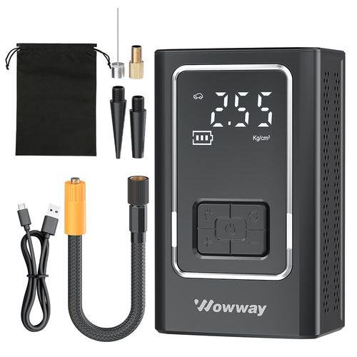 WOWWAY 자동차 타이어 공기압 주입기 자전거 오토바이 공 LED손전등 휴대용 무선 에어펌프, 블랙, 1개