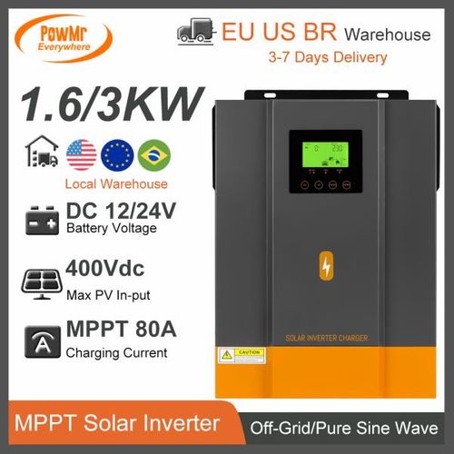 PowMr 오프 그리드 인버터 가정용 전력 태양광 충전 순수 사인파 최대 PV 400V 내장 MPPT 80A 3KW 12V 24V AC 230V