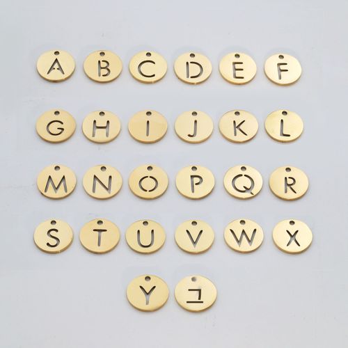 5PCS 미러 스테인리스 스틸 12mm 싱글 홀 26개 영문 이니셜 원형 펀칭 이니셜 펜던트 DIY 액세서리 액세서리