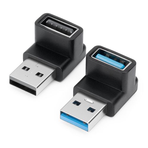 USB 3.0 어댑터 90도, 상향 각도 및 하향 각도 90도 USB 3.0 A형 플러그 - USB-A 소켓 어댑터 USB 3.0 앵글 커플링 어댑터, 고속 충전 컨버터 OTG, 2개, 단일 제품