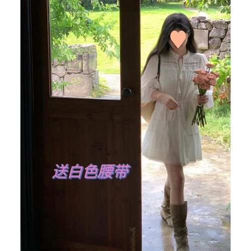 레이스 컷아웃 허리 라인 강조 베이비돌 공주 드레스 긴소매 화이트 원피스 여성용 디자이너 감성의 유니크한 휴가용 요정 드레스