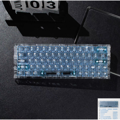 127키 블루 투명 PC 키캡, MX 스위치 기계식 키보드와 호환 - Cherry MX 높이. (키캡 보관함 포함), 키캡만, 파란색 투명,
