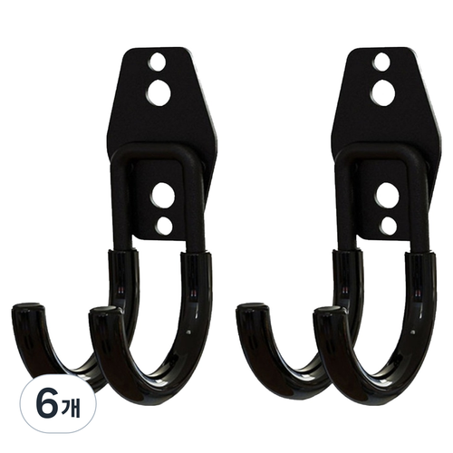 몰투데이 공간절약 벽 공구 후크 걸이대 소(40 x 115 x 68 mm), 04 블랙, 6개