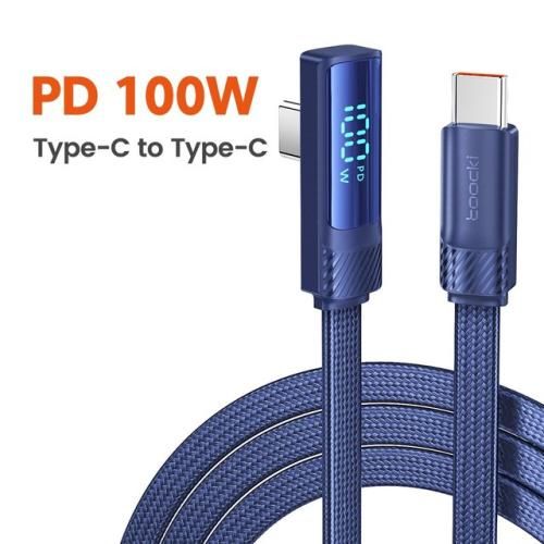 Toocki PD 100W USB C 타입 to USB C 케이블 90 도 각도 디지털 디스플레이 아이폰 15 삼성 화웨이 USB C 충전기 코드