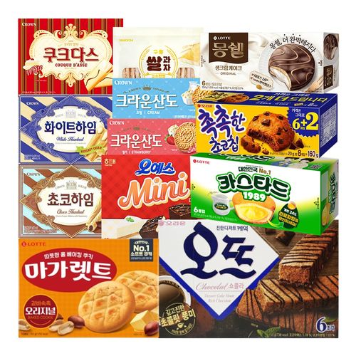 사무실 과자세트 탕비실 올인원 간식과자세트(초코하임+화이트하임+쿠크다스+몽쉘+촉촉한초코칩+카스타드+마가렛트+오뜨쇼콜라+오예스미니+산도크림+산도딸기+구운쌀과자), 1세트, 1.413kg