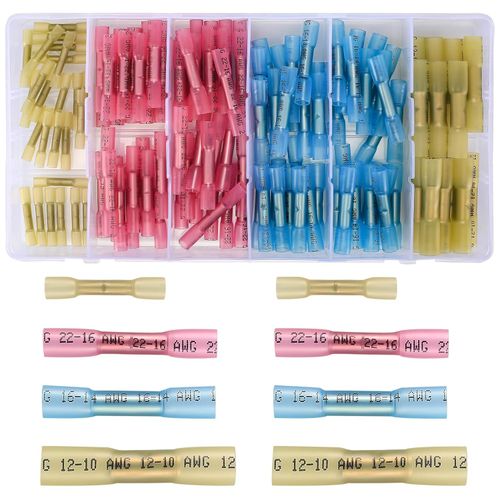 130개 열수축 버트 커넥터 키트 10-26 AWG 스플라이스 전기 와이어 방수 단열 해양 자동차 크림프 터미널 보트 트럭용