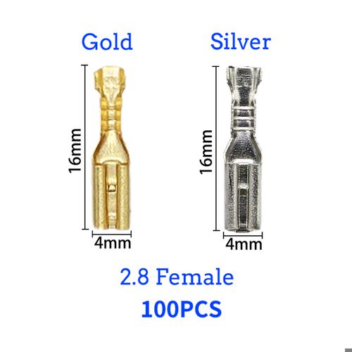100 개/몫 2.8/4.8/6.3mm 여성 및 남성 압착 단자 커넥터 골드 황동/실버 자동차 스피커 전선 커넥터 세트