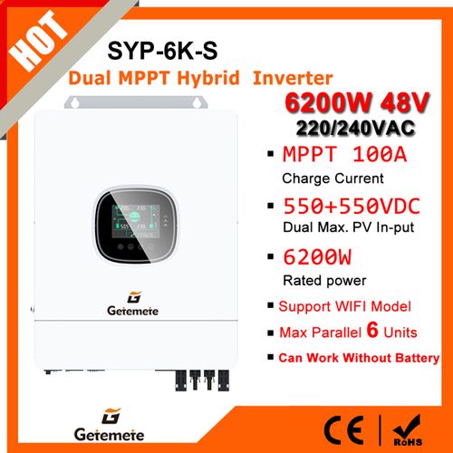 5000W 단상 120V AC 오프그리드 48V 올인원 하이브리드 인버터 내장 100A MPPT 태양광 충전기 최대 병렬 6