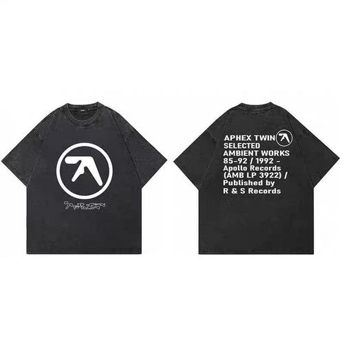 JoYouth 남성 반팔티 티셔츠 Aphex Twin Washed Black 프린트 코튼 그래픽 오버 사이즈 한국 패션 반소매 Y2k streetwear Clothing