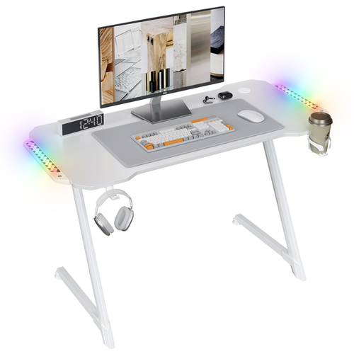 월로덴 게이밍 컴퓨터책상 RGB LED Z형 스틸 프레임 컵홀더 헤드셋거치대 포함, 화이트(120*60*75)