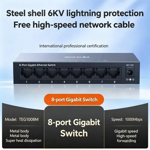 Tenda 8포트 기가비트 및 2.5G 스위치 네트워크 분배기 이더넷 케이블 기숙사 가정 감시용 LAN 확장 허브