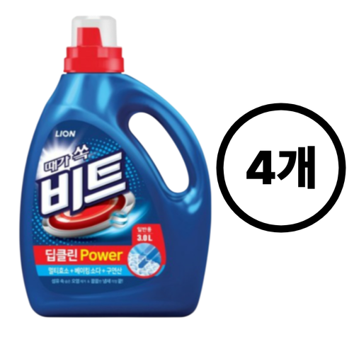 라이온 비트 세탁세제 딥클린파워 액체 3L용기일반 4개