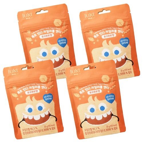 LUKT 유아용 킨디 자일리톨 캔디, 35g, 4개, 요구르트향