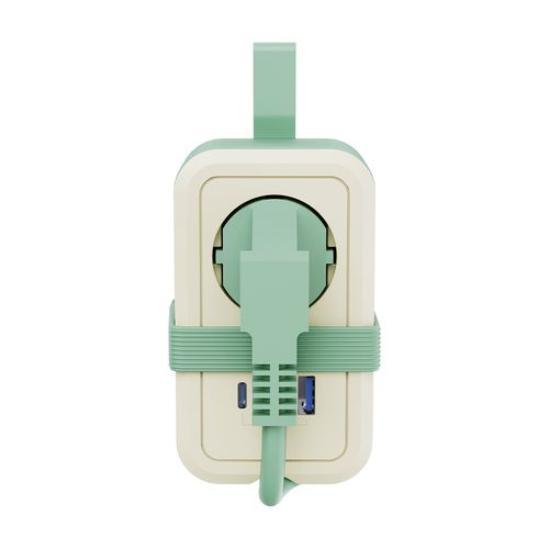 휴대용 멀티탭 USB-PD 20W 고속충전 여행용 리드선 고용량 4000W + 충전케이블, 1개, 민트, 1.5m