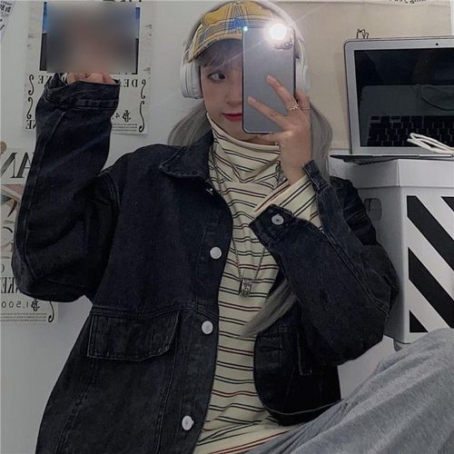 지고다그 여성 봄가을 데님 자켓 카라넥 오버핏 빅포켓 버튼 디자인 캐주얼 데일리 롱기장 아우터 BYA1095