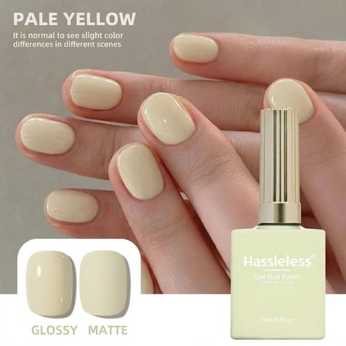 Hassleless 1병15ml 연한 노란색 솔리드 컬러 네일 젤 간단하고 초보자 친화적인 소크오프 젤 폴리쉬 모든 세안에 적합