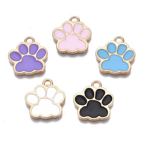 10개 합금 에나멜 펜던트 강아지 발자국 모양 혼합 색상 크기: 17.5x16x1.5mm 구멍 크기: 2mm