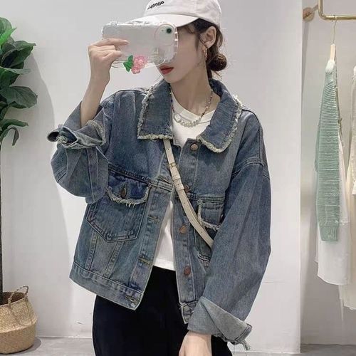 지고다그 여성 봄가을 데님 자켓 카라넥 빈티지 엣지 포인트 빅포켓 루즈핏 버튼 디자인 캐주얼 데일리 아우터 BYA1098
