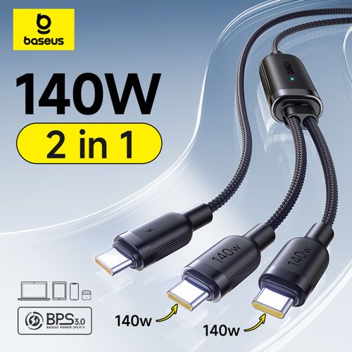 베이스어스 140W 케이블 2-in-1 고속 충전 데이터 케이블 PD3.1 QC PPS USB C to 듀얼 타입-C 와이어 노트북 태블릿 아이폰 17 16용
