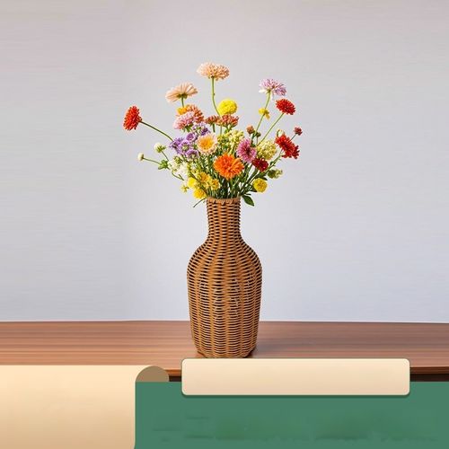 하사모 테이블 장식용 수제 라탄 화병, 브라운