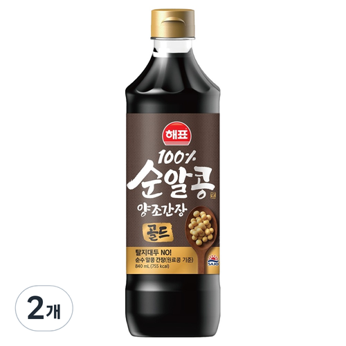 해표 순알콩 양조간장 골드, 2개, 840ml