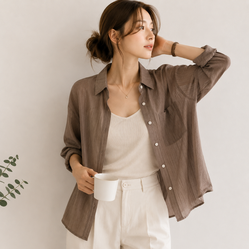 셀러크루 여성 여름 루즈핏 스트라이프 셔츠 얇은 긴팔 남방 살안타 데일리 아우터