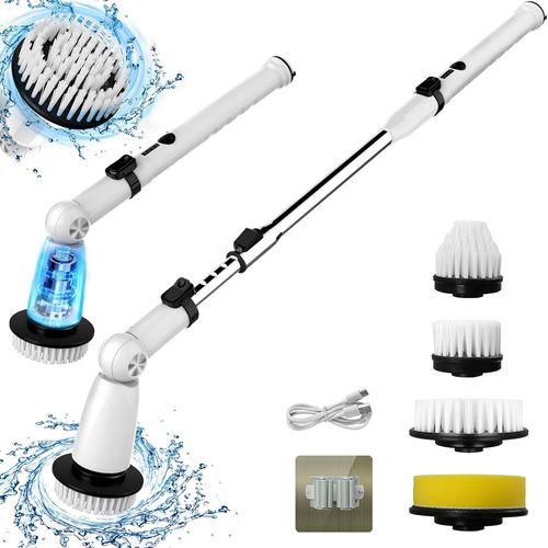 전동 스핀 스크러버 업그레이드된 욕실 클리너 확장 가능한 손잡이와 4개의 브러시 헤드가 있는 파워 샤워 클리닝 듀얼 스피드 및 USB-C 충전 욕조 타일 바닥용
