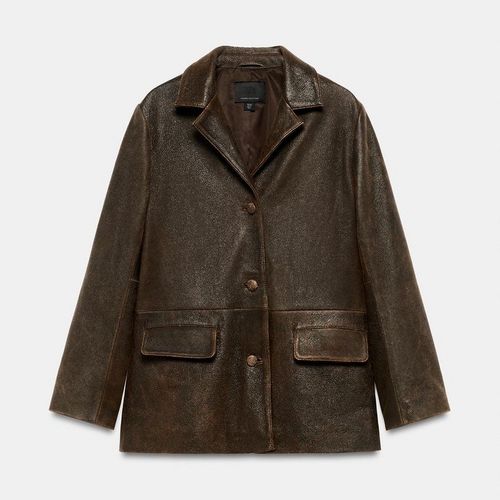 ZARA 100% 천연 가죽 디스트레스트 재킷 - 브라운 5601/221/700