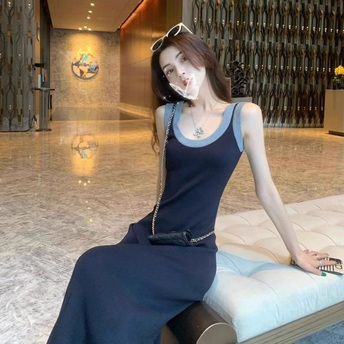 여름 여자 민소매 원피스 프렌치 라운드넥 주름 원피스 프리미엄 슬림핏 여성 나시 롱원피스 YSQ