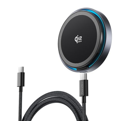 THREEKEY 맥세이프 무선 충전기 25W 초고속 충전기 호환 Qi2.2 마그네틱 무선충전기 휴대용 차량용충전기 슬림 디자인, 1개, 블랙