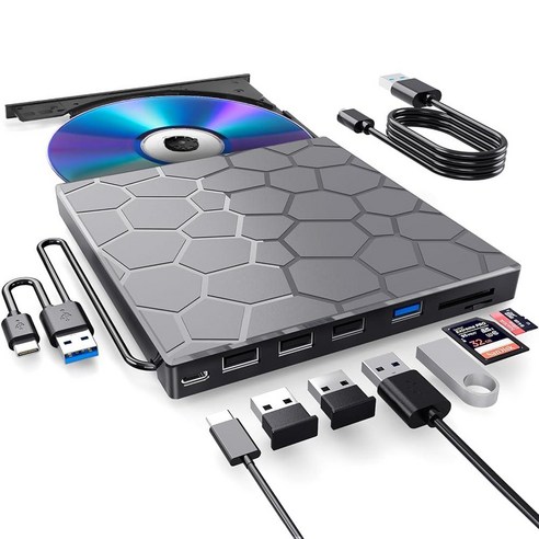 노트북용 외장 CD/DVD 드라이브 노트북용 DVD 플레이어 8 in 1 USB 3.0 울트라 슬림 휴대용 CD 버너 외장 디스크 드라이브 광학 데스크탑 맥 윈도우 11